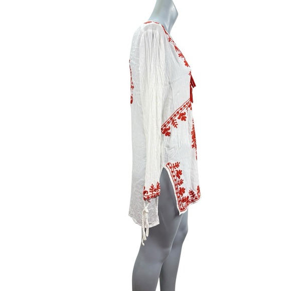 Women's Lucky & Coco‎ Orange Embroidered White Long Sleeve Top - Picture 6 of 9